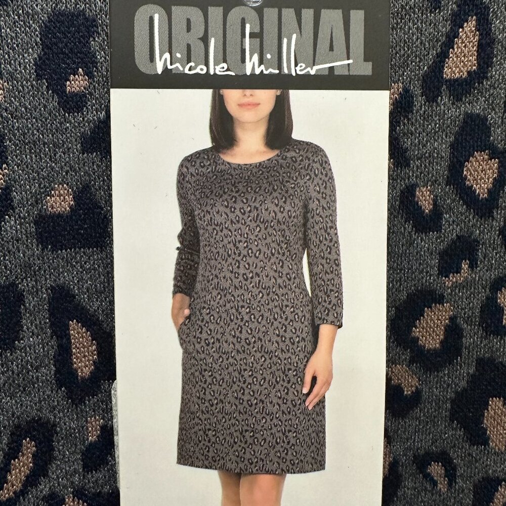 Original Nicole Miller Shift Dress Women's Size XXL Grey Leopard Print Boho NEW